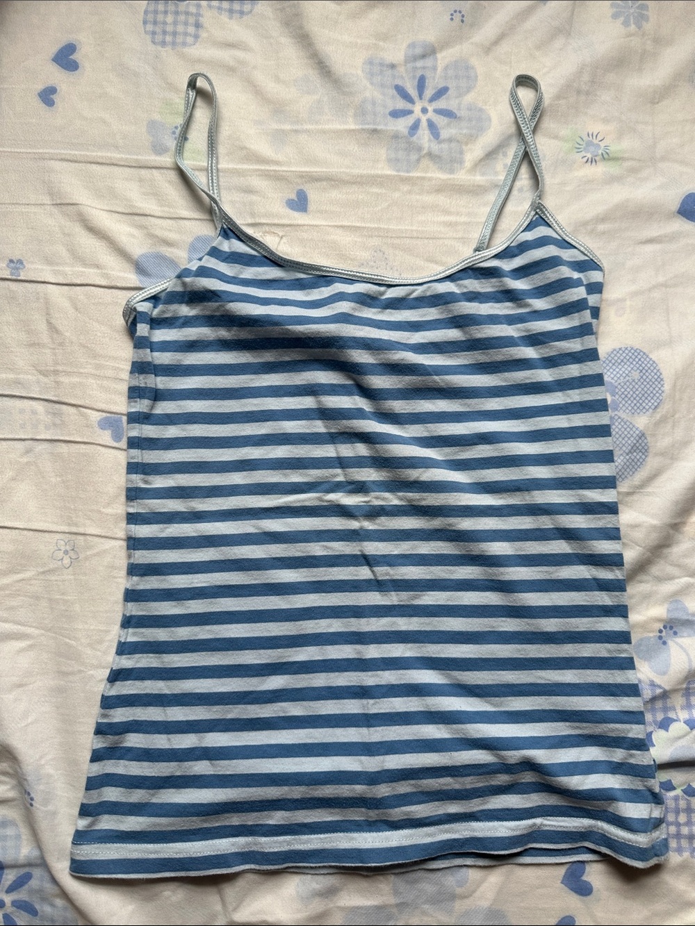 Divided Blue and Light Blue Striped Spaghetti Strap Camisole